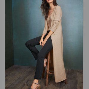 Garnet Hill 100% Cashmere Long Open Front Duster Cardigan with Pockets